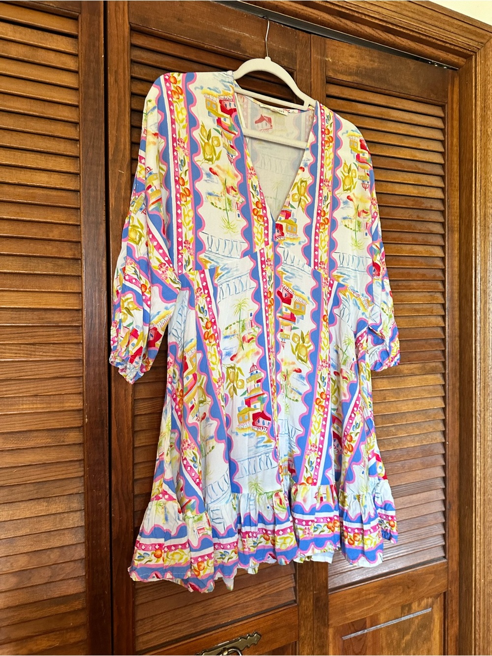 Label of Love Fiorella Greek Tropical Print Mini Dress Cover Up size medium - Picture 6 of 10